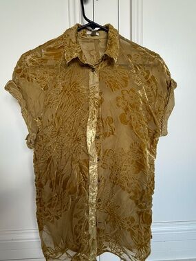 Ecote Floral Burnout Button-Down Shirt in Mustard Gold